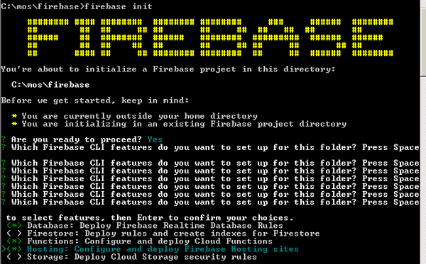 Рис. 14. Выбор продуктов Firebase