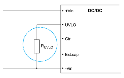 Рис. 8. Установка уровня срабатывания защиты от недостаточного напряжения по входу с помощью внешнего резистора