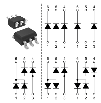 Рис. 1. Варианты компоновки диодов в корпусе SOT-363