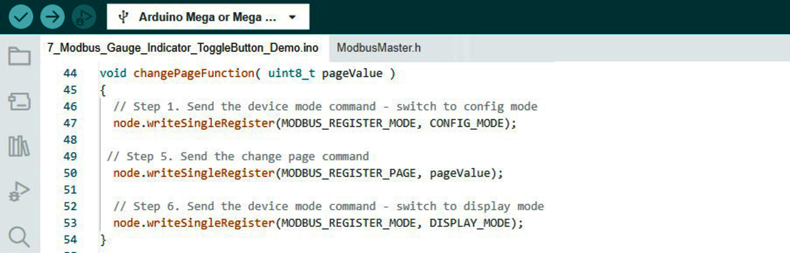 Рис. 20. Определение функций для записи данных и изменения страниц проекта в программе Arduino IDE