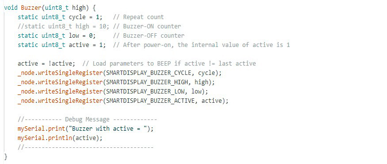 Рис. 13. Использование параметра SMARTDISPLAY_BUZZER_HIGH при генерации звука