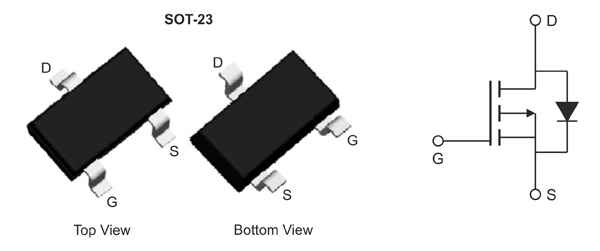 Рис. 3. Транзистор CRTJ650P03L2-G в корпусе SOT23