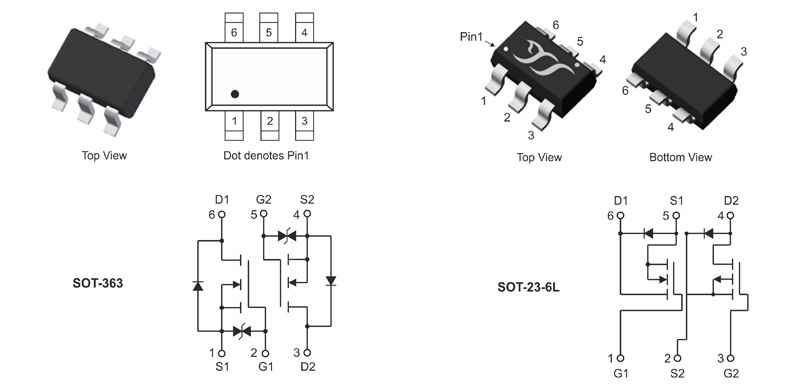 Рис. 4. N+N MOSFET-сборки SUNCOYJ в корпусах SOT236 и SOT336