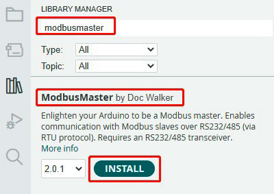 Рис. 6. Подготовка библиотеки RS485 для установки в Modbus master