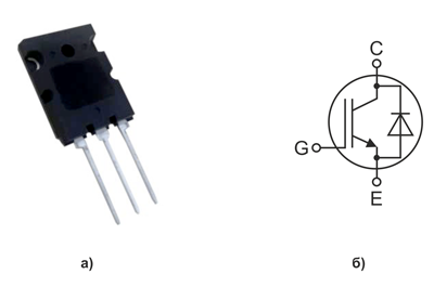 Рис. 1. Внешний вид (а) и схема новых IGBT в корпусе TO-264 (б)