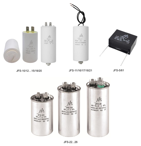 Рис. 16. Внешний вид пленочных конденсаторов JB Capacitors для электродвигателей переменного тока
