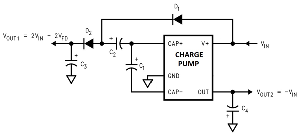 Рис. 12. Преобразователь, выступающий в качестве инвертора и удвоителя напряжения