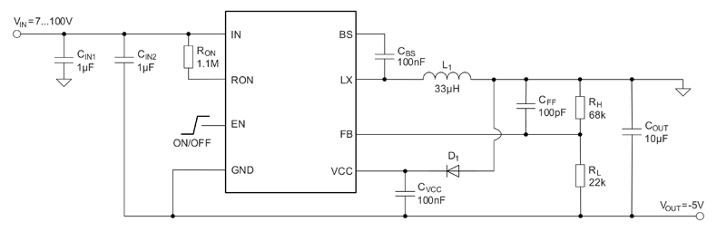 Рис. 14. Инвертирующий повышающе-понижающий преобразователь (Buck-Boost)