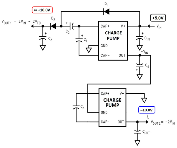 Рис. 14. Вариант применения двух микросхем типа «Charge Pump»