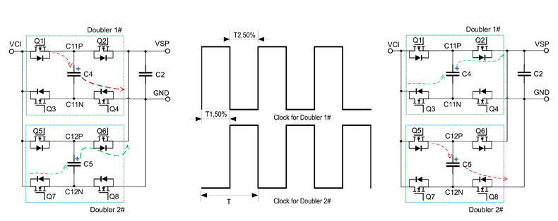 Рис. 21. Схема и принцип работы умножителей удвоителя напряжения WD9006
