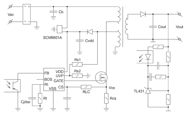 Рис. 5. Типовая схема включения ШИМ-контроллера SCM1710A