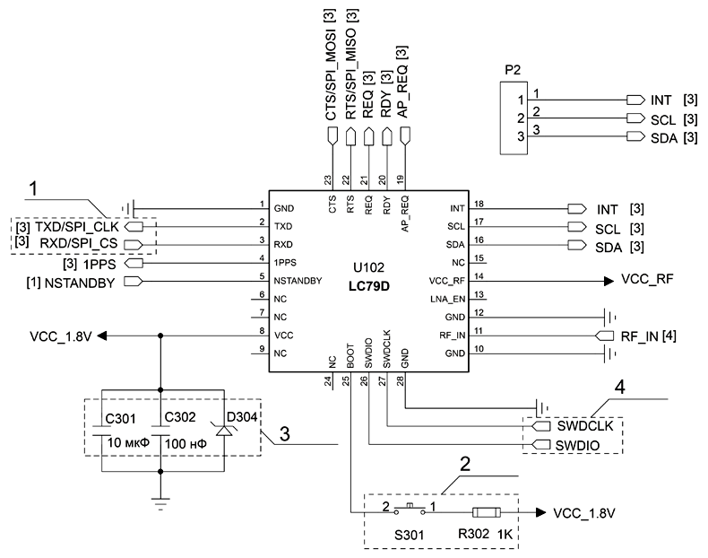 Рис. 9. Подключение интерфейсов модуля LC79D