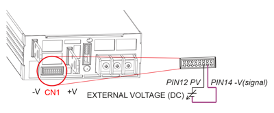 Рис. 12. Схема подключения внешнего интерфейса управления выходным напряжением для источников питания серии DPU-3200