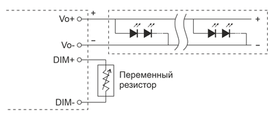 Рис. 14. Метод димминга светодиодного драйвера с помощью внешнего переменного резистора
