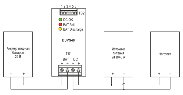 Рис. 2. Схема системы бесперебойного питания на базе UPS-контроллера DUPS40
