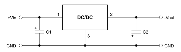 Рис. 40. Схема включения конвертера серии K78 с отрицательным напряжением на выходе