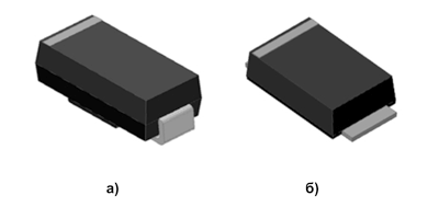 Рис. 2. Соотношение высоты корпусов типоразмеров SMA (а) и SMAF (б)
