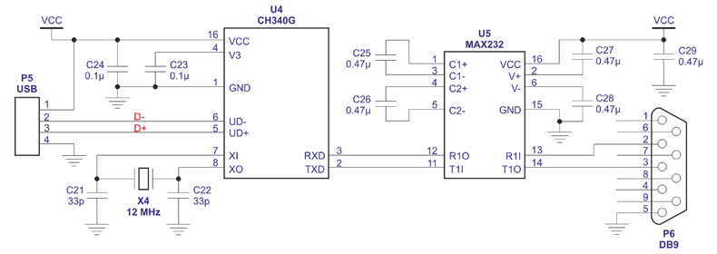 Рис. 2. Пример преобразователя USB-RS232 на базе CH340