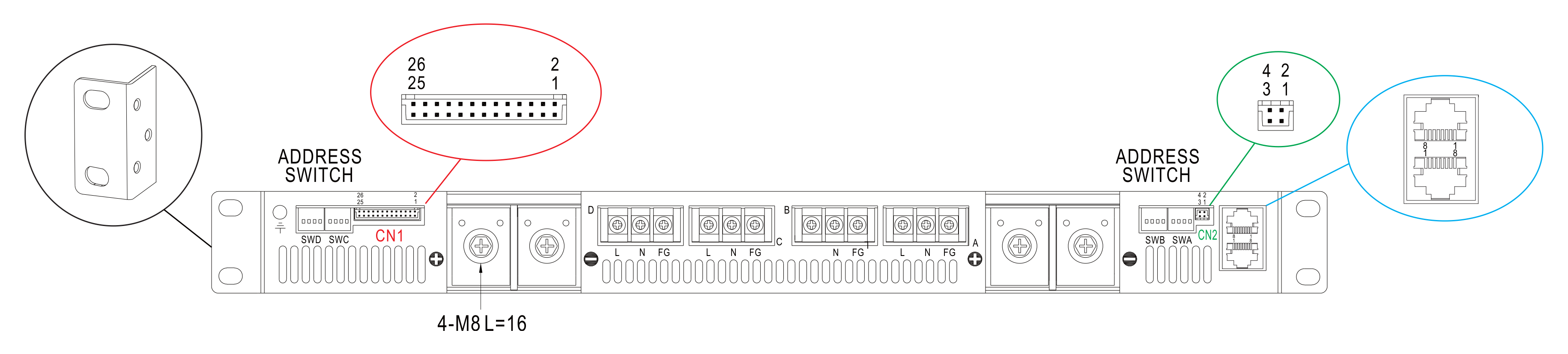 Рис. 13. Задняя панель rack-контейнера типа DHP-1U