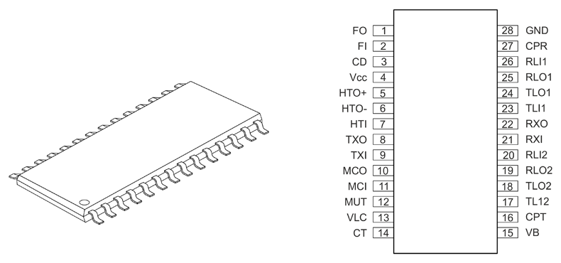 Рис. 6. Схема корпуса и назначение выводов MC34118G-S28-R