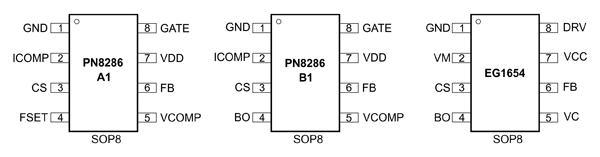Рис. 13. Корпус и наименования выводов контроллеров PN8286 и EG1654