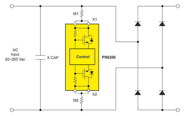 Рис. 3. Схема включения микросхемы PN8200-SECR1 на входе ИИП