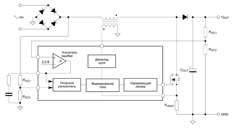 Рис. 4. Базовая схема активного ККМ с режимом работы CrM