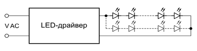 Рис. 5. Простое последовательно-параллельное соединение светодиодов