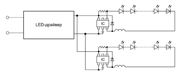 Рис. 7. Подключение с дополнительными интегральными драйверами